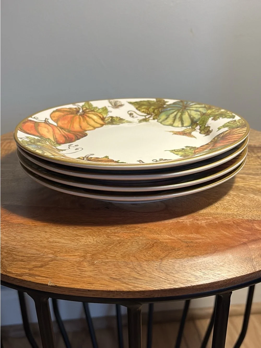 Pottery Barn Seasonal Pumpkin Accent Plates - White/Orange Set